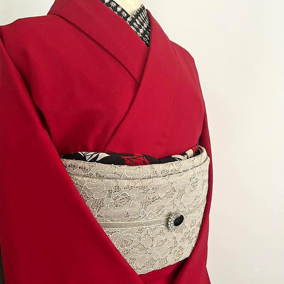 上品レトロレアカラー☆ちりめん古典グレー☆着物帯他小物フルセット