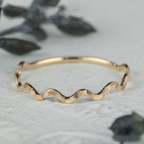 K18/K18PG/Pt900華奢リング】Sazanami ウェーブ 18金 ゴールド 重ね