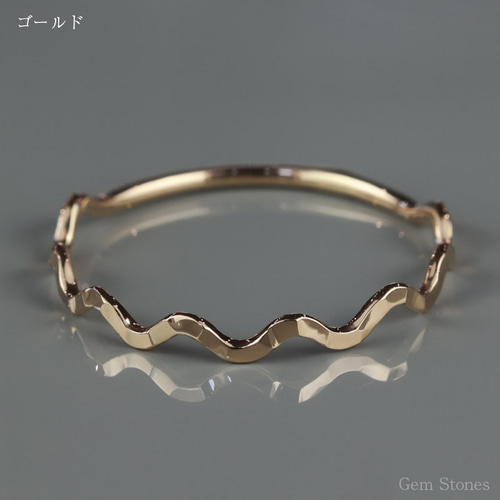 K18/K18PG/Pt900華奢リング】Sazanami ウェーブ 18金 ゴールド 重ね