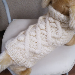 【犬用セーター】安定のアランケーブルニットです・ 3枚目の画像