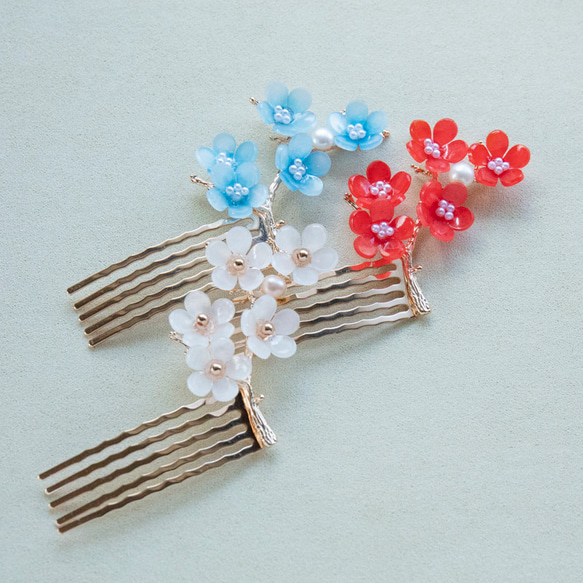 ネモフィラ/ 梅の花のヘアコーム プラバン ヘアアクセサリー 髪飾り