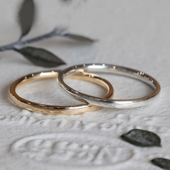 K18 /Pt900 1.5ミリ幅リング】Smooth ゴールド プラチナ シンプル つけ