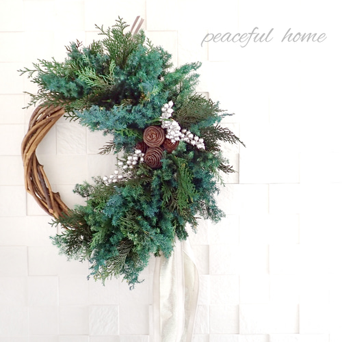 プリザーブドフラワー クリスマスリースLLハーフ 直径約40  