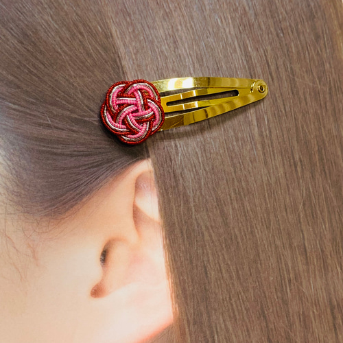 水引 梅結び ベビーヘアクリップ ヘアピン ヘアゴム 水引き 梅 花 梅結び水引ヘアピン3個セット① ヘアピン てんてん 通販 16442326