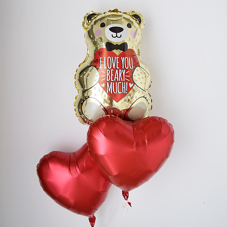 ◆浮かせてお届けガス入り◆Bear（ベア） ＆ レッドハートバルーンパフェ◆誕生日・お祝い・結婚式