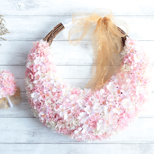 桜のリースブーケ(ゴールドペダルオーガンジーリボン)＊お揃い