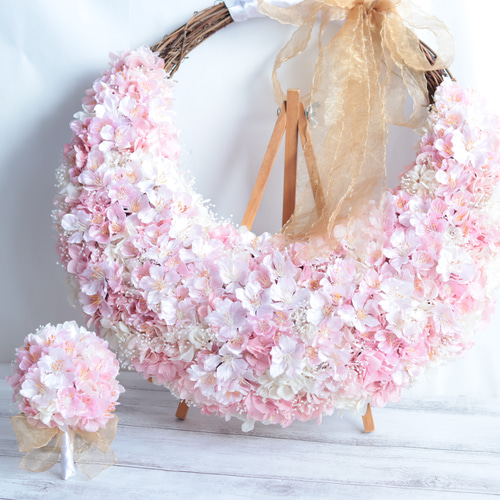 桜のリースブーケ(ゴールドペダルオーガンジーリボン)＊お揃い