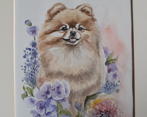水彩画 ポメラニアン 絵画 makochin 通販 16442564｜Creema