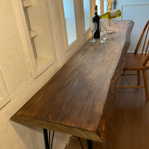 アンティーク調 カフェテーブル【ハンドメイド家具】 完売しました横2055 長もの 一枚板 ヒノキ カウンターテーブル カフェ