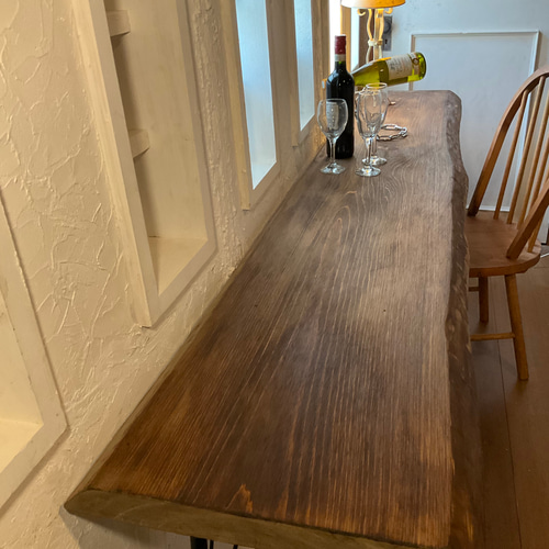 ハンドメイド カウンターテーブル 完売しました横2055 長もの 一枚板 ヒノキ カウンターテーブル カフェ