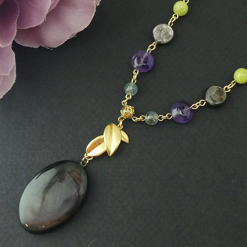 天然石ネックレス「ナチュラルコッパーシーン」　秋色　天然石　ペンダントネックレス　レア石　一点もの