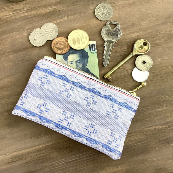 畳縁　硬幣錢包　名片夾　日式　沖繩的傳統圖案　沖繩　淺藍色 第4張的照片