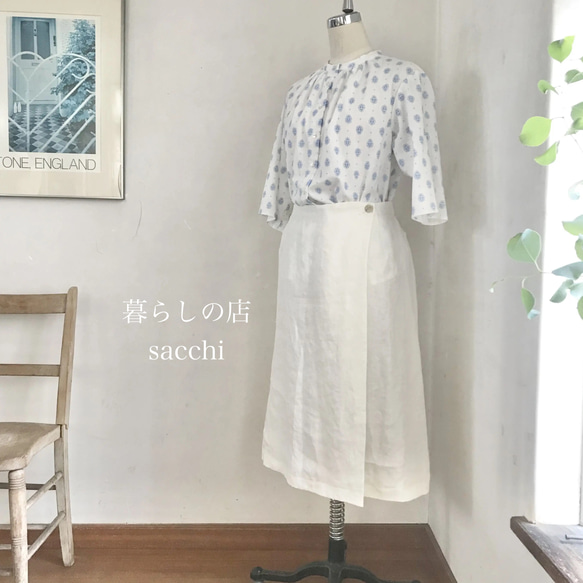 あおいスカート　リネンツイル　オフホワイト　＊暮らしの店sacchi＊ 1枚目の画像