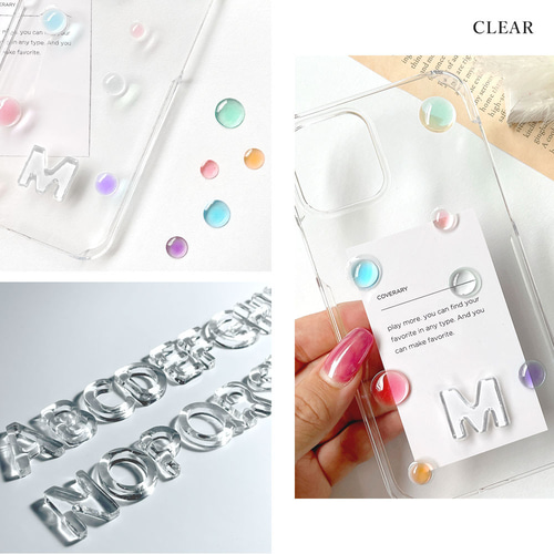 選べるイニシャル 水玉 スマホケース カラフル レジン クリア 透明