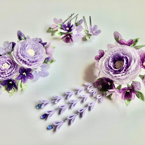 花霞 〜 紫 〜】つまみ細工 髪飾り かんざし 結婚式 七五三 卒業式  