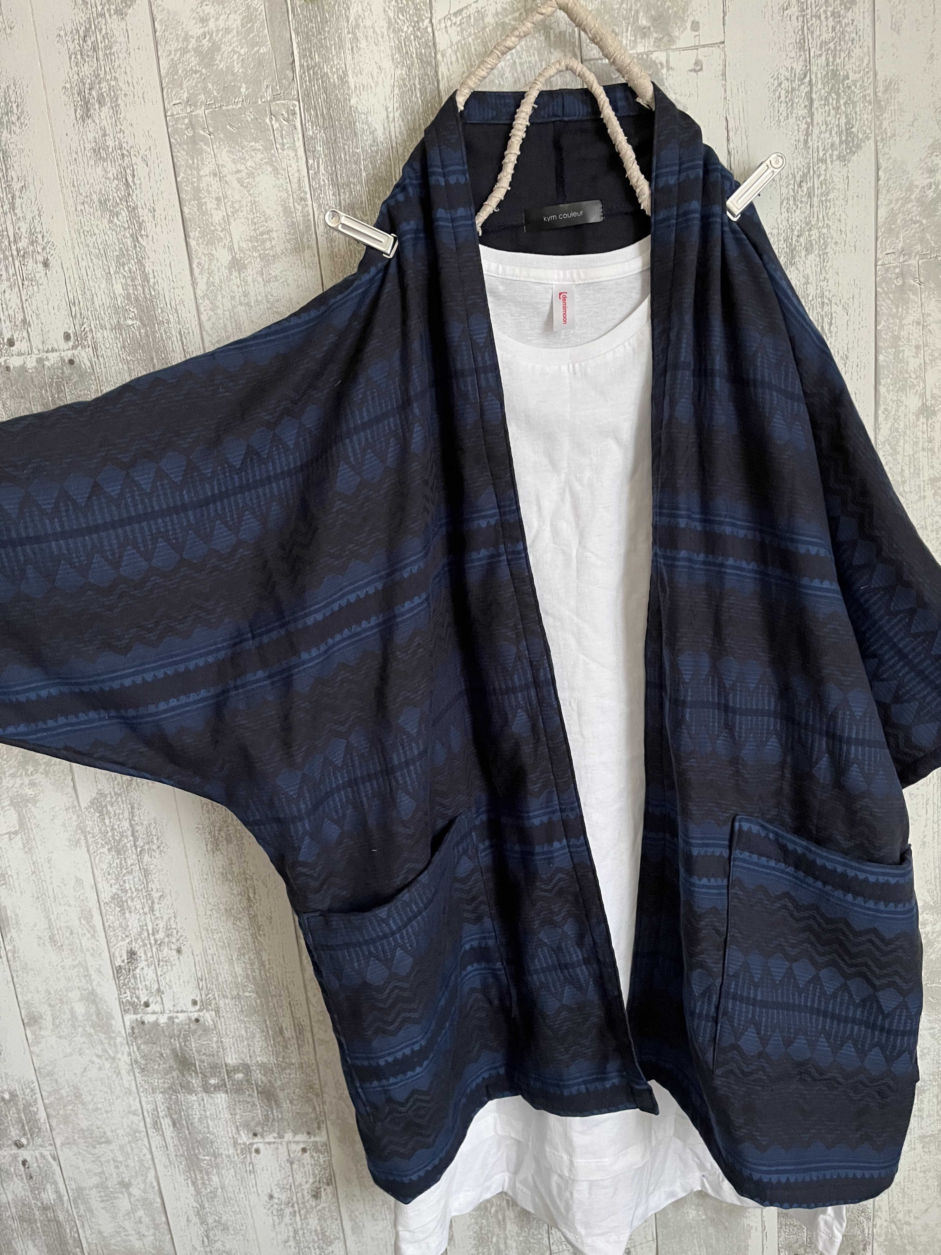 ネイティブ柄ダブルガーゼドルマンゆったりローブカーディガン