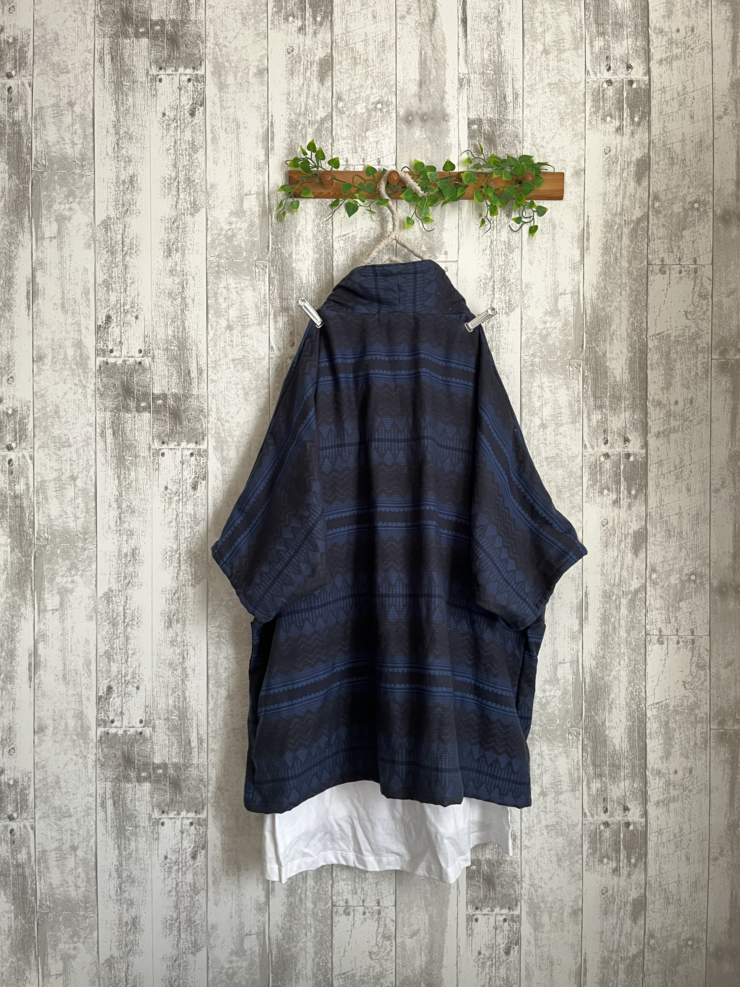 ネイティブ柄ダブルガーゼドルマンゆったりローブカーディガン