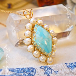 ダブルラリマーの天然石マクラメショートネックレス