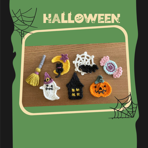 ハロウィンガーランド　魔女帽子のゴースト　手編み　ミニチュア ハロウィン ガーランド 壁面飾り 魔女帽子のゴースト 手編み