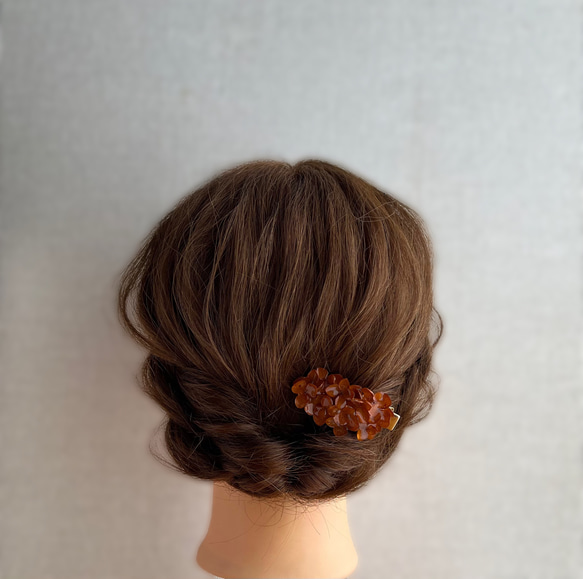 紫陽花アナベルの髪飾り「ショコラ＆キャラメル」 4枚目の画像