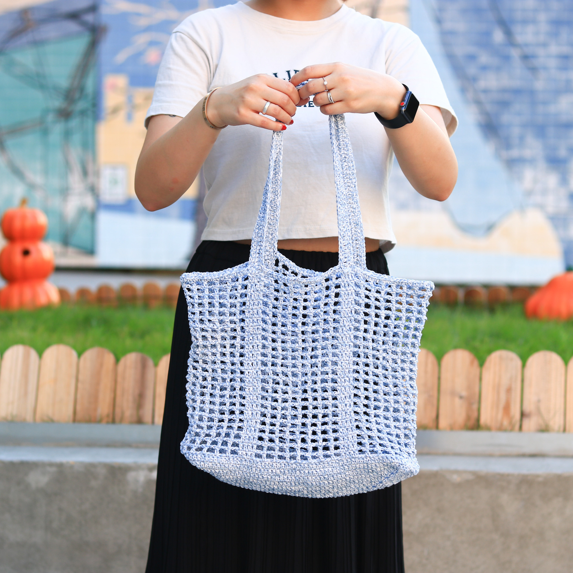 編みぐるみ付き トートバッグ ネイビー