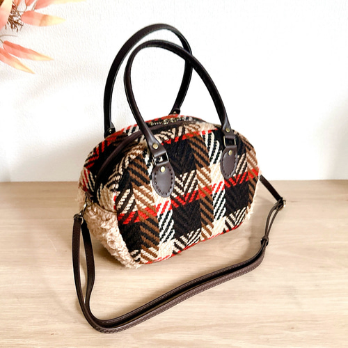 新品❤️ARCHIVIO チェック柄ボストンバッグ Creema限定秋の福袋】レトロチェックツイードとプードルボアの異