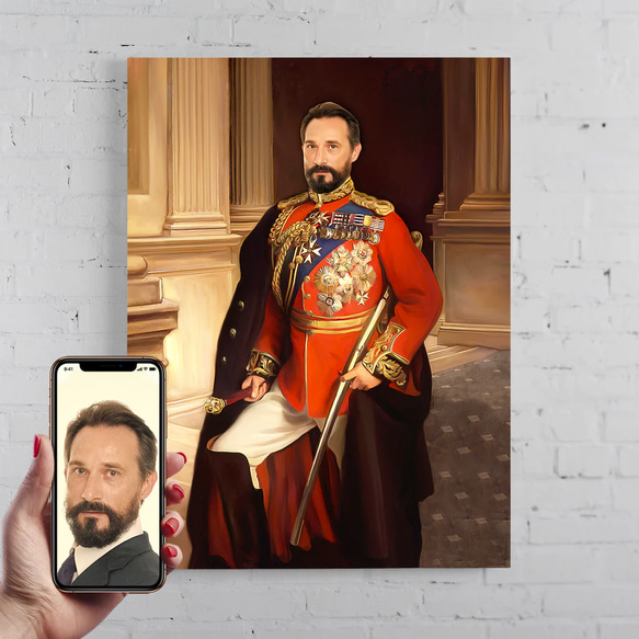 【オーダーメイド】写真からカスタムロイヤルキング天皇皇帝油絵スタイルの肖像画一点物 似顔絵 イラスト彼氏夫の贈り物誕生日 100%