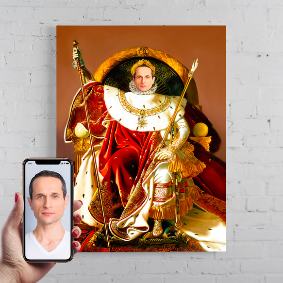 【オーダーメイド】写真からカスタムロイヤルキング天皇皇帝油絵スタイルの肖像画一点物 似顔絵 イラスト彼氏夫の贈り物誕生日 100%