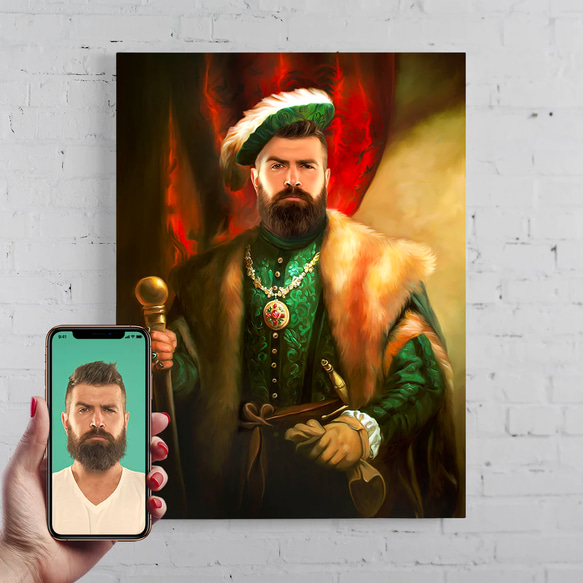 【オーダーメイド】写真からカスタムロイヤルキング天皇皇帝油絵スタイルの肖像画一点物 似顔絵 イラスト彼氏夫の贈り物誕生日 100%