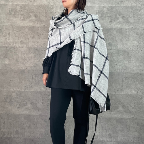 DIESEL チェック柄マフラー グレーアルパカ混