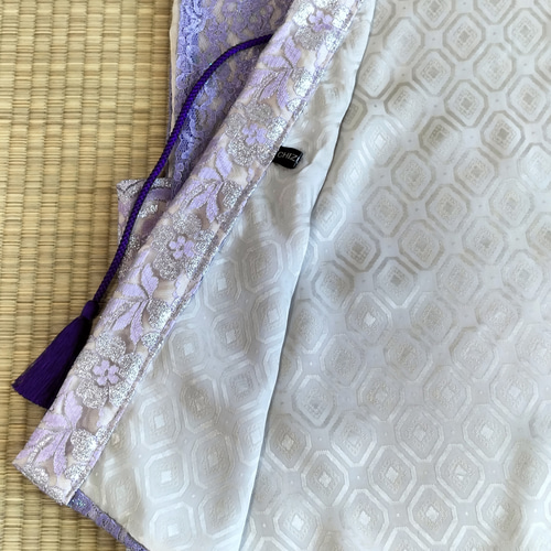 キラキラ虹色総レース仕立て紫色ちゃんちゃんこ3点セット 着物