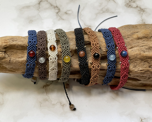 ハンドメイド 紐編みブレスレット スクエア ハチミツ 天然石 ギフト 初心者さん】マクラメ編みの天然石ブレスレットを作りましょう2