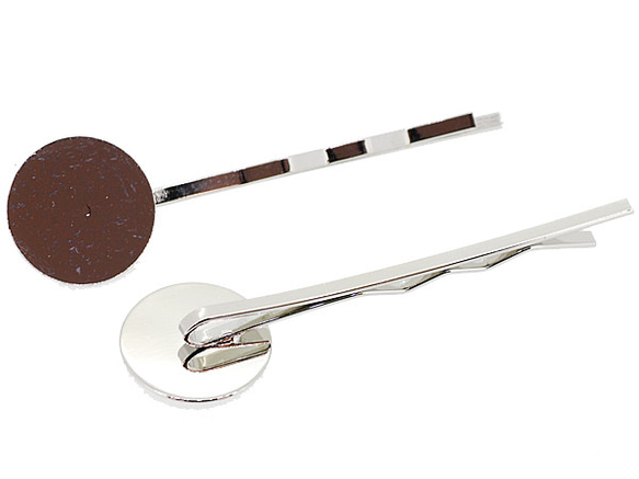 アクセサリパーツ 金具 １２ｍｍ皿付き ヘアーピン ピン３８ｍｍ 銀色 シルバーカラー ２コ入り 3枚目の画像