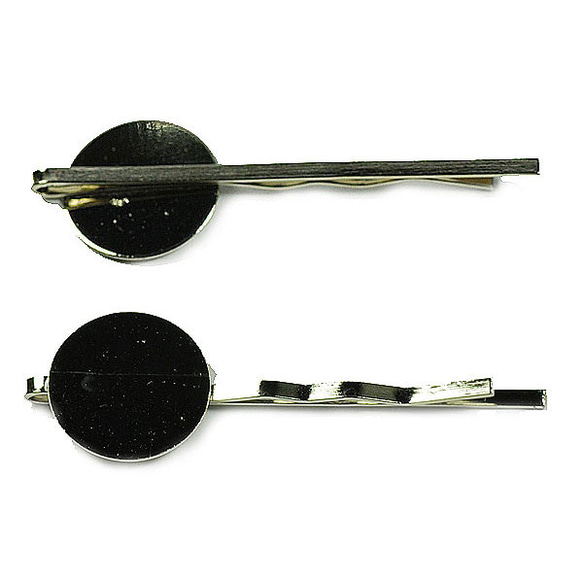 アクセサリパーツ 金具 １２ｍｍ皿付き ヘアーピン ピン３８ｍｍ 銀色 シルバーカラー ２コ入り 1枚目の画像