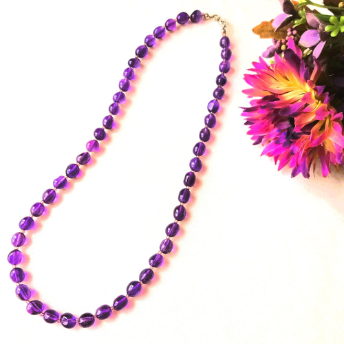 アメジスト タンブルのネックレス アメジストタンブルストーン&シルバーチェーン デザインショート