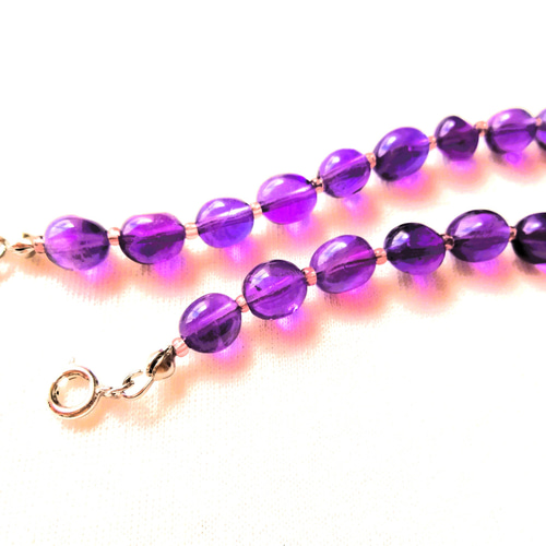 アメジスト タンブルのネックレス アメジストタンブルストーン&シルバーチェーン デザインショート