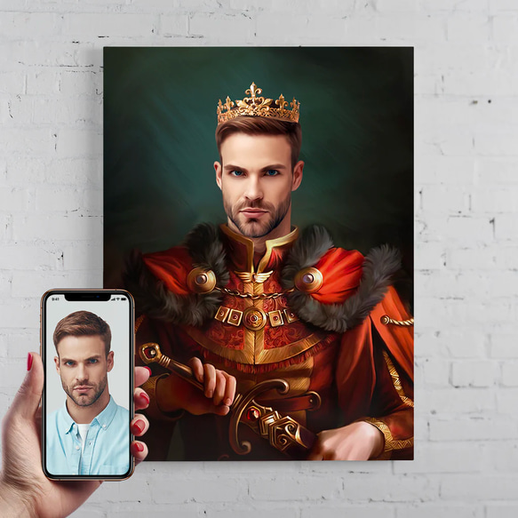 【オーダーメイド】写真からカスタムロイヤルキング天皇皇帝油絵スタイルの肖像画一点物 似顔絵 イラスト彼氏夫の贈り物誕生日 100%