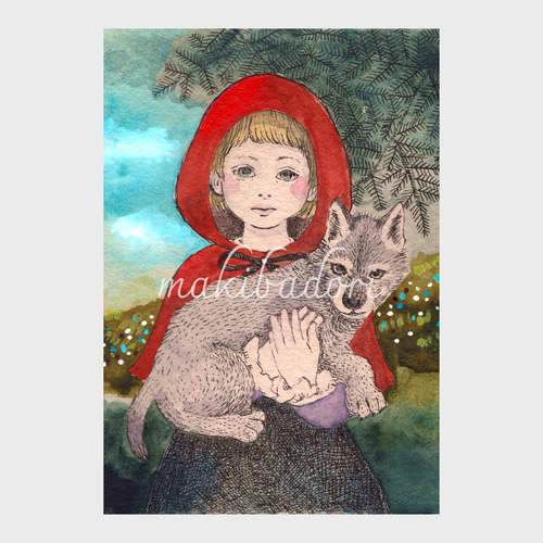 赤ずきんと狼 油絵 原画 手描き オリジナル 赤ずきんと狼 油絵 原画 手描き オリジナル