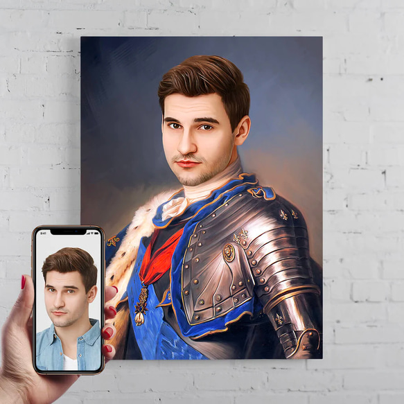 【オーダーメイド】写真からカスタムロイヤルキング天皇皇帝油絵スタイルの肖像画一点物 似顔絵 イラスト彼氏夫の贈り物誕生日 100%