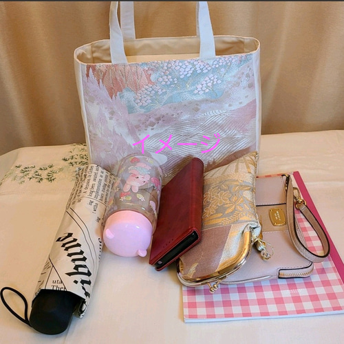 Creema限定♡母の日】和風桜柄かラフル刺繍シルク着物帯のハンドバッグ 