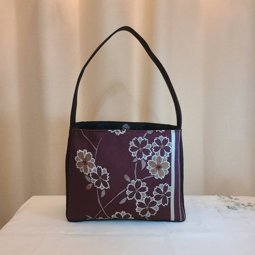 Creema限定♡母の日】和風桜柄かラフル刺繍シルク着物帯のハンドバッグ 