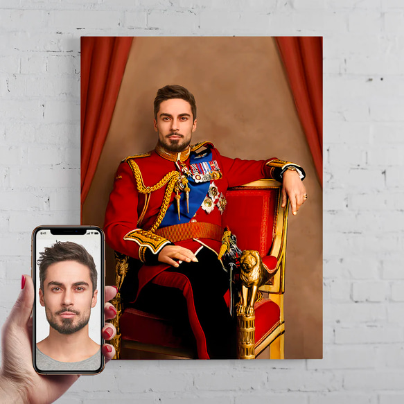 【オーダーメイド】写真からカスタムロイヤルキング天皇皇帝油絵スタイルの肖像画一点物 似顔絵 イラスト彼氏夫の贈り物誕生日 100%