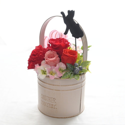 花と猫【赤&ピンク】プリザーブドフラワー 花 猫 フラワーギフト 誕生日 お祝い 猫好き ねこ 4枚目の画像