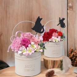 花と猫【赤&ピンク】プリザーブドフラワー 花 猫 フラワーギフト 誕生日 お祝い 猫好き ねこ 1枚目の画像