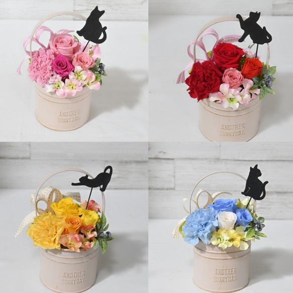 花と猫【赤&ピンク】プリザーブドフラワー 花 猫 フラワーギフト 誕生日 お祝い 猫好き ねこ 7枚目の画像