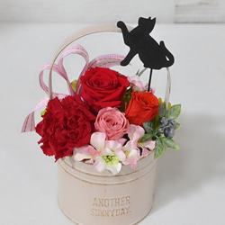 花と猫【赤&ピンク】プリザーブドフラワー 花 猫 フラワーギフト 誕生日 お祝い 猫好き ねこ 6枚目の画像