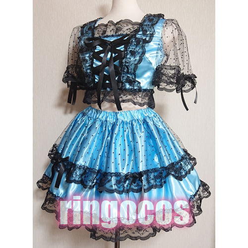 アイドル衣装 水色×黒 編み上げリボン オリジナル ハンドメイド  