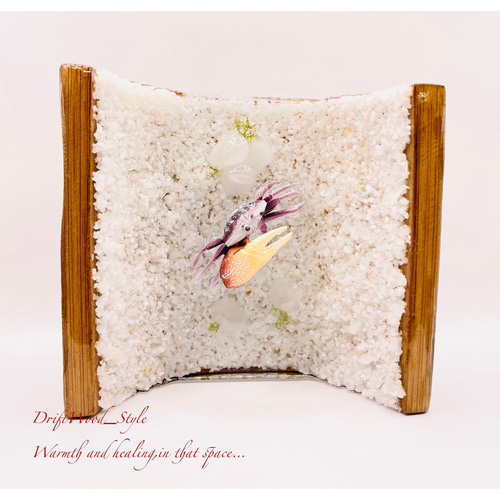 海の世界を閉じ込めた流木アート 浅瀬を歩くシオマネキ カニ 水中