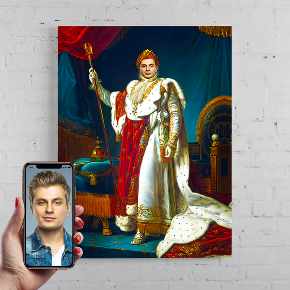 【オーダーメイド】写真からカスタムロイヤルキング天皇皇帝油絵スタイルの肖像画一点物 似顔絵 イラスト彼氏夫の贈り物誕生日 100%