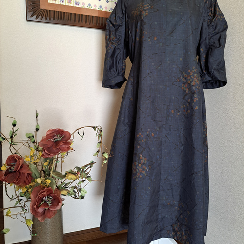 ☆ 着物リメイク/大島紬/7マルキ/ピボットスリープ/正絹/ワンピース